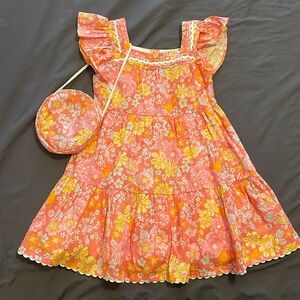 Cynthia Rowley size 5T flowery spring pink orange dress with matching purse